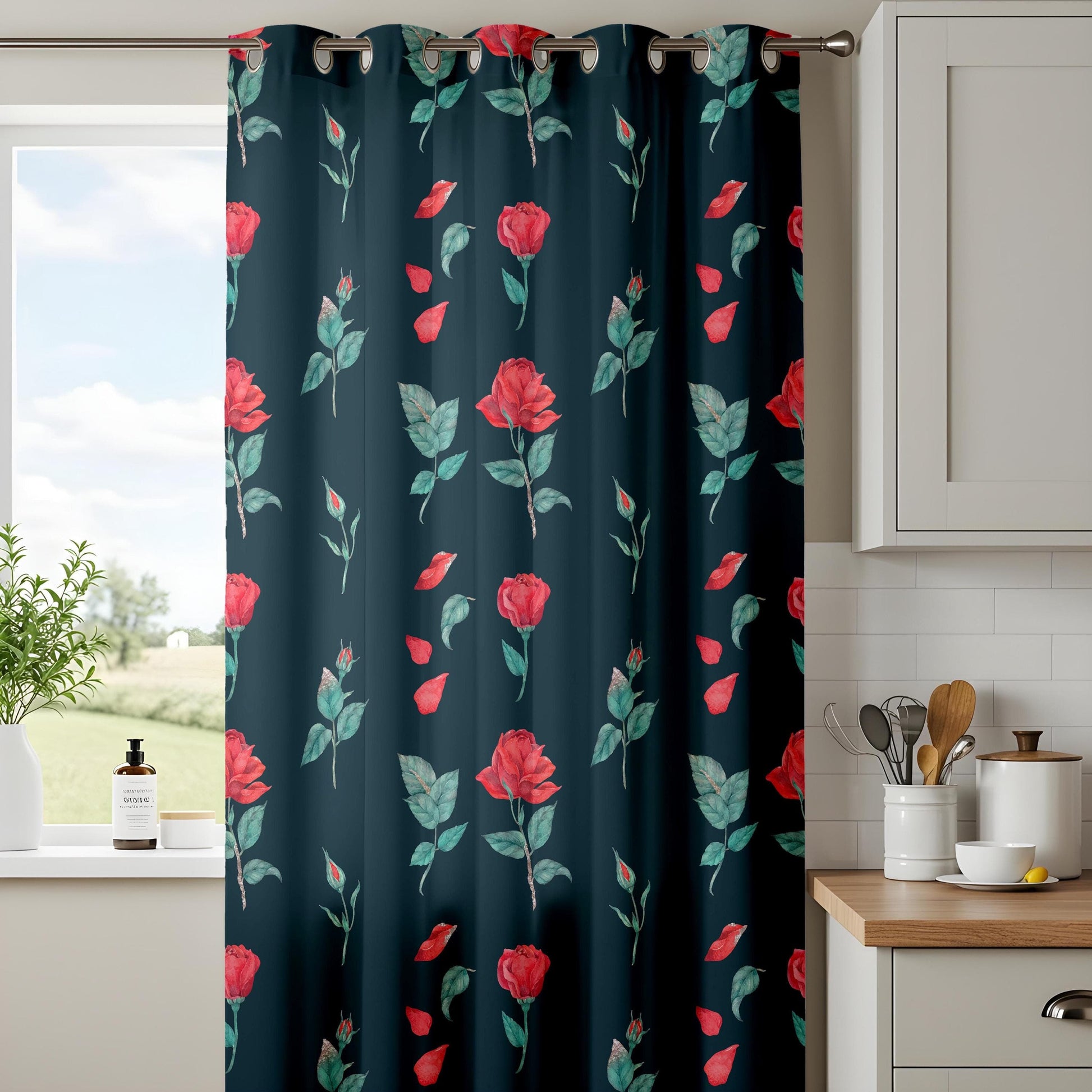 Onay Gothic Vintage Rose Curtains – Dark Aesthetic Floral Drapes