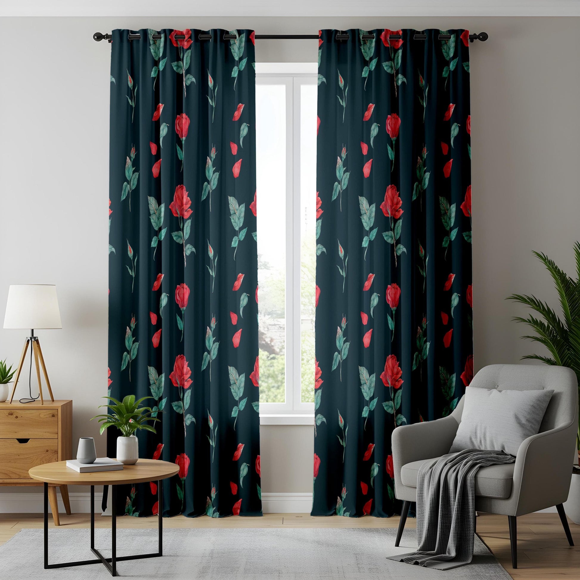 Onay Gothic Vintage Rose Curtains – Dark Aesthetic Floral Drapes
