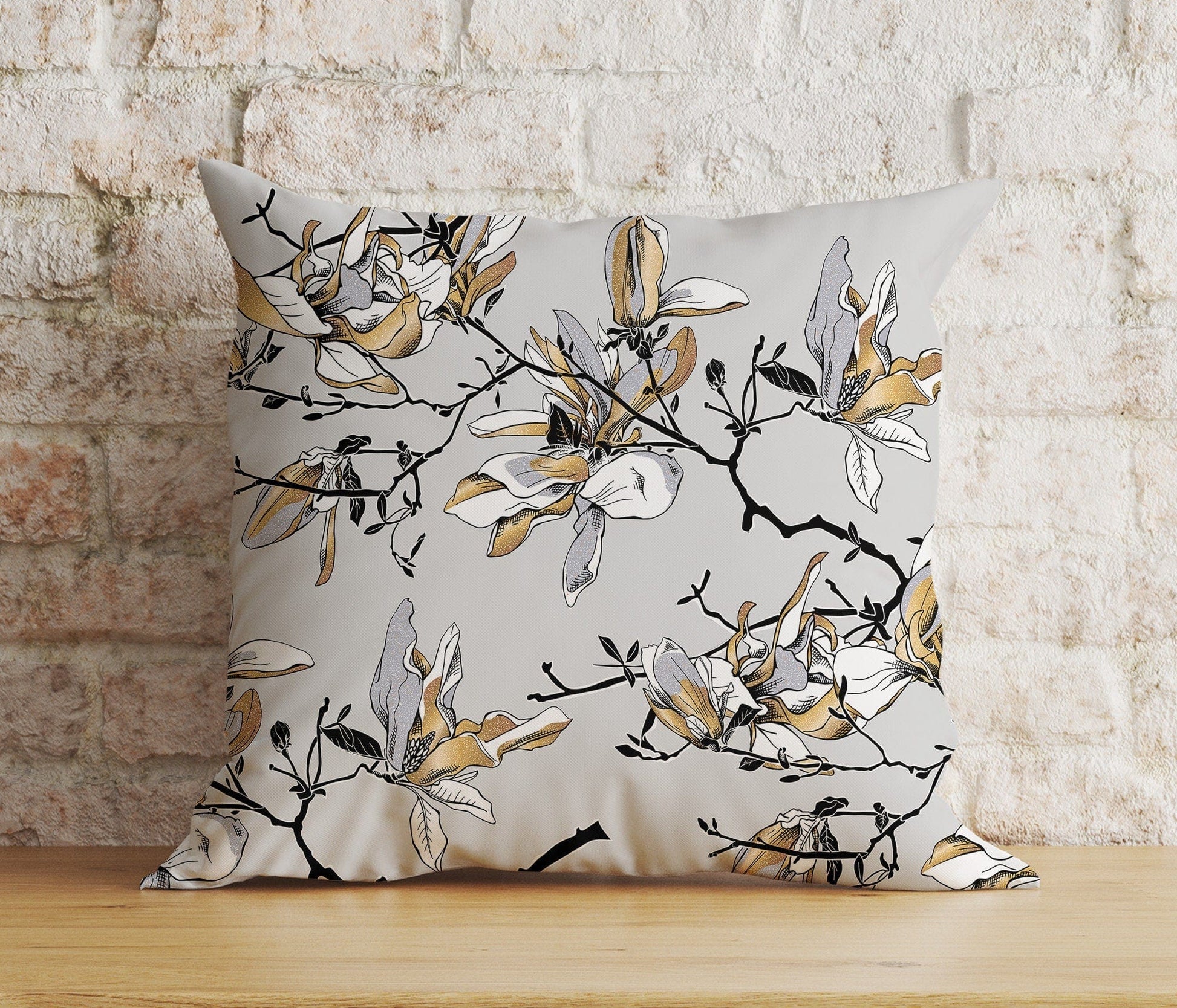 Onay 4 / 12 x 12 inch (30 x 30 cm) Gray Floral Living Room Flower Decoration Cushion Cover
