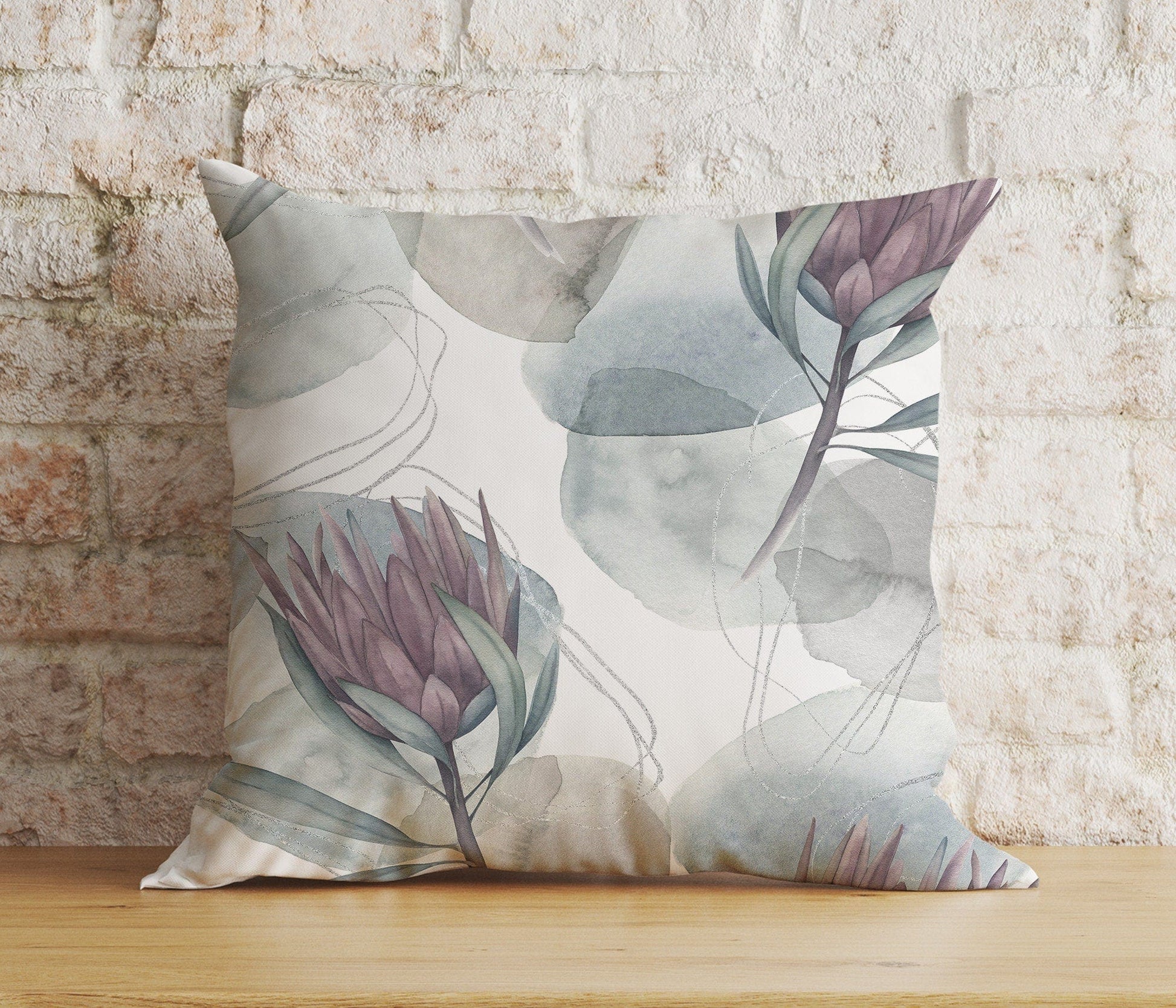 Onay 3 / 12 x 12 inch (30 x 30 cm) Gray Floral Living Room Flower Decoration Cushion Cover
