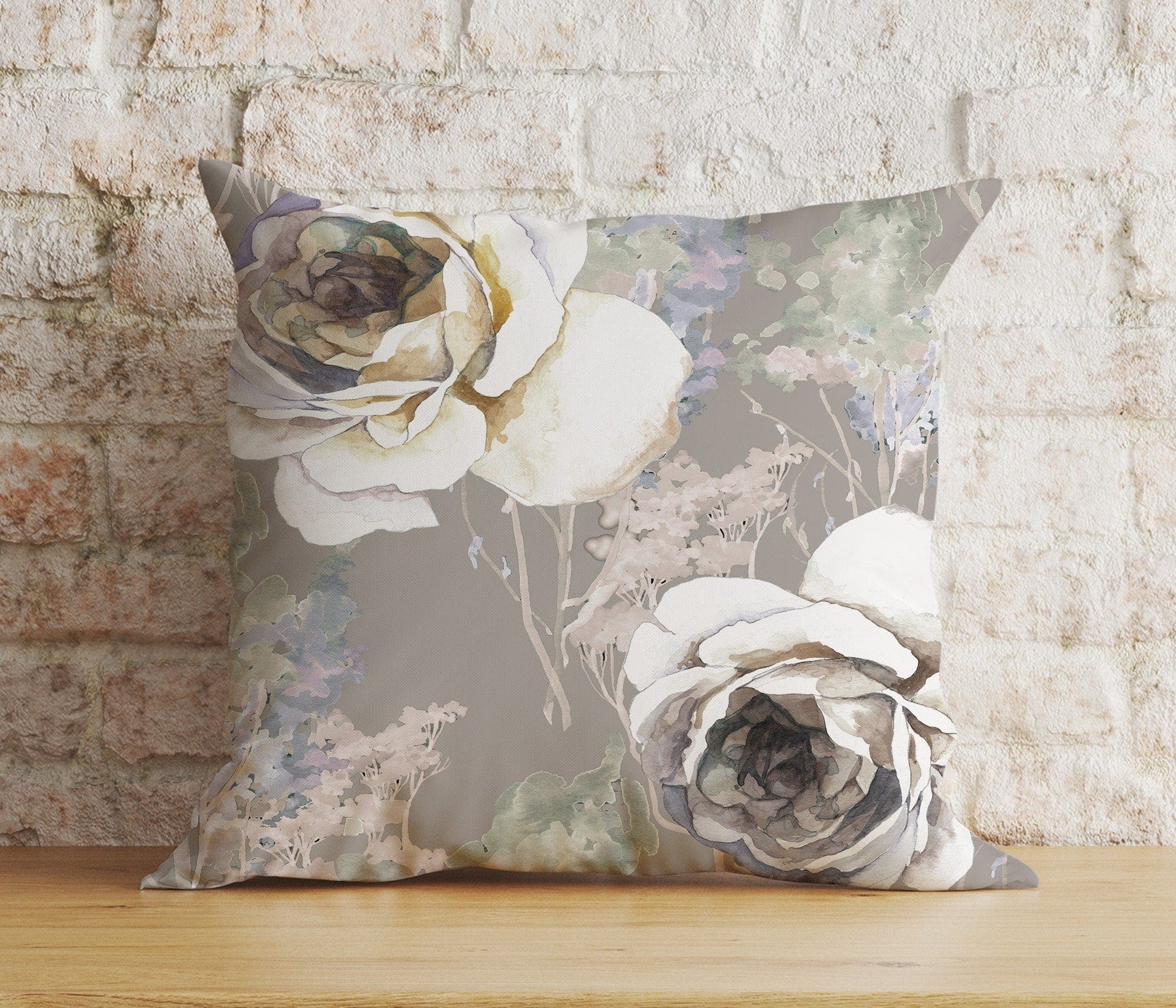 Onay 2 / 12 x 12 inch (30 x 30 cm) Gray Floral Living Room Flower Decoration Cushion Cover