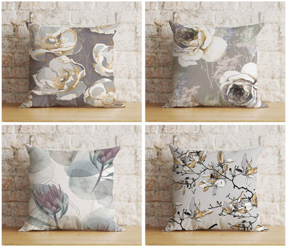 Onay Gray Floral Living Room Flower Decoration Cushion Cover
