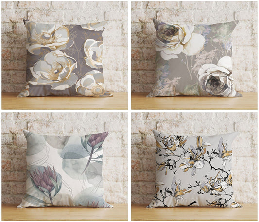 Onay Gray Floral Living Room Flower Decoration Cushion Cover
