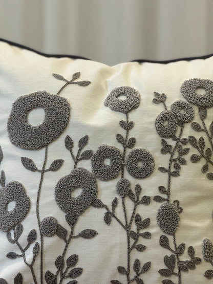 Onay Home Textile Punch Needle Cushion Cover Gray Floral Punch Needle Cushion Cover Tufted Embroidery