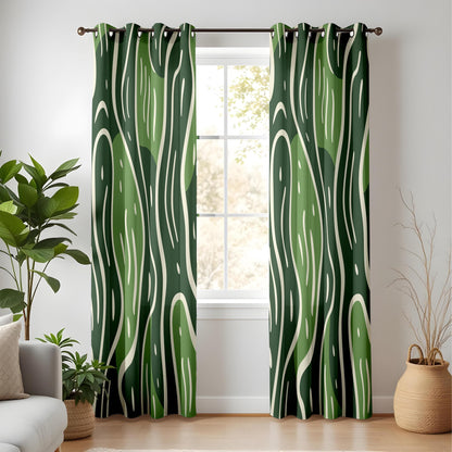 Onay Green Abstract Living Room Curtains, Modern Wavy Pattern Drapes