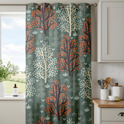 Onay Green Botanical Curtains – Autumn Tree Print Drapes for Nature-Themed Bedrooms