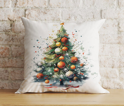 Onay 2 / 12 x 12 inch (30 x 30 cm) Double Side Green Christmas Tree Xmas Festive Ornament Print Cushion Cover