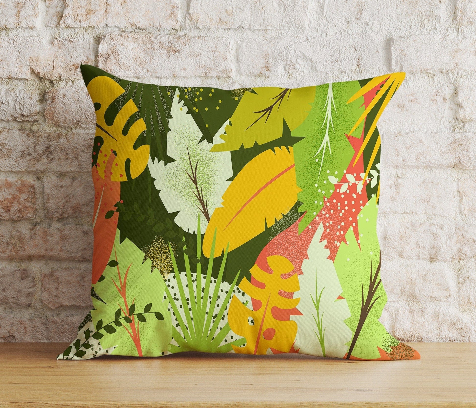 Onay 2 / 12 x 12 inch (30 x 30 cm) Double Side Green Leaf Botanical Stylish Green Patterns Cushion Cover