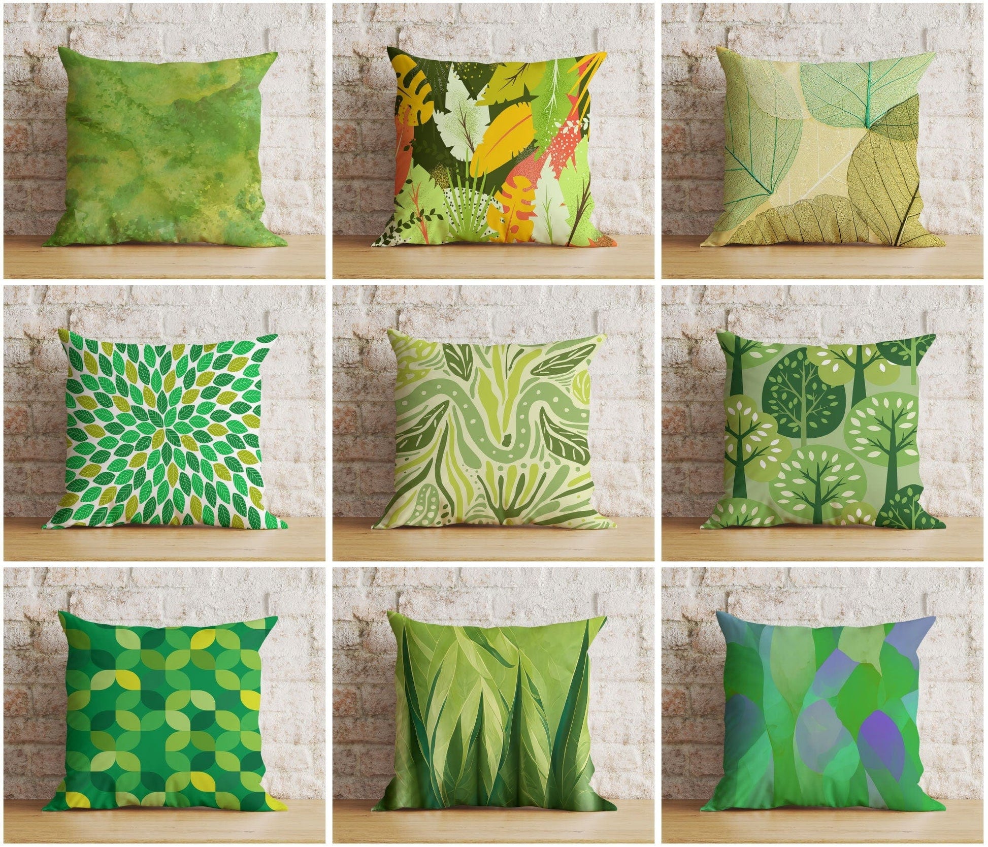 Onay Green Leaf Botanical Stylish Green Patterns Cushion Cover