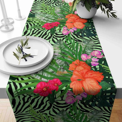 Onay Home Textile table runner 4 / 12 x 46 inch (30 x 120 cm) Green Leaves Table Runner Tropical Flower Table Cloth