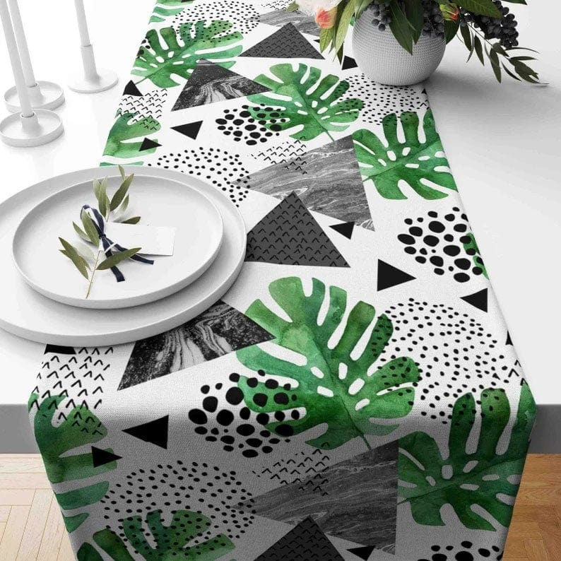 Onay Home Textile table runner 3 / 12 x 46 inch (30 x 120 cm) Green Leaves Table Runner Tropical Flower Table Cloth