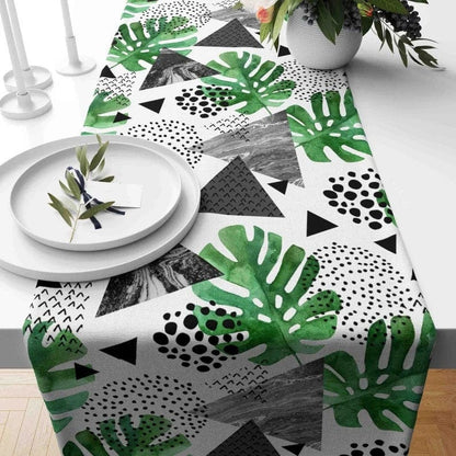 Onay Home Textile table runner 3 / 12 x 46 inch (30 x 120 cm) Green Leaves Table Runner Tropical Flower Table Cloth