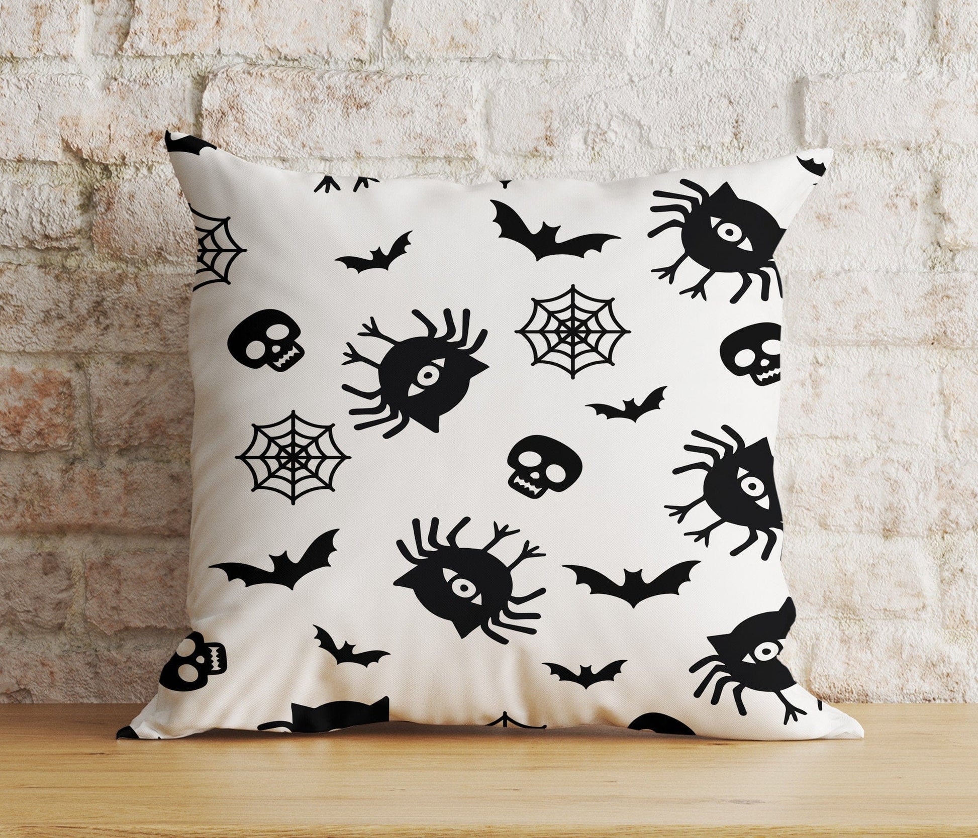 Onay 5 / 12 x 12 inch (30 x 30 cm) Double Side Halloween Carved Orange Pumpkin Spider Web Skull Cushion Cover