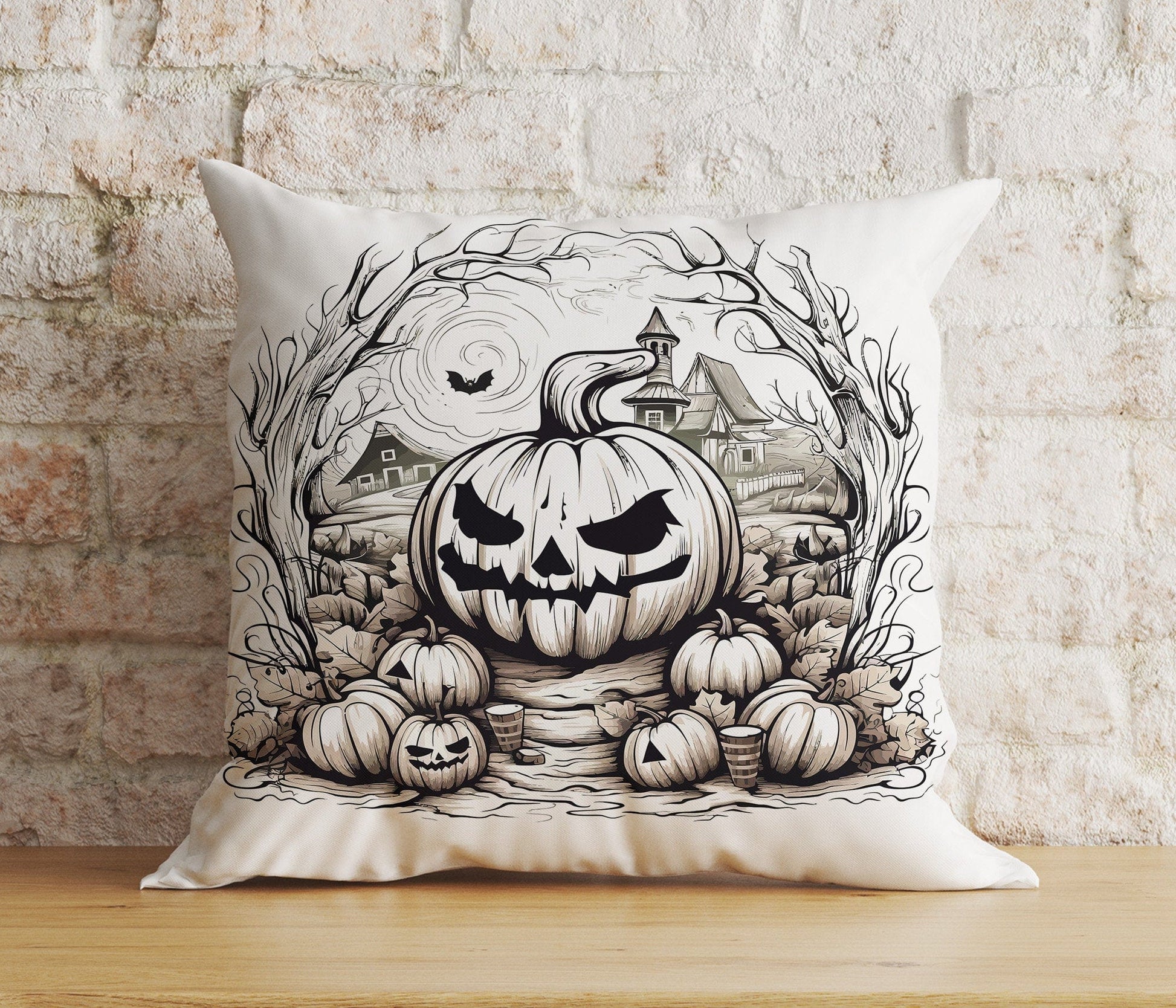 Onay 4 / 12 x 12 inch (30 x 30 cm) Double Side Halloween Carved Orange Pumpkin Spider Web Skull Cushion Cover
