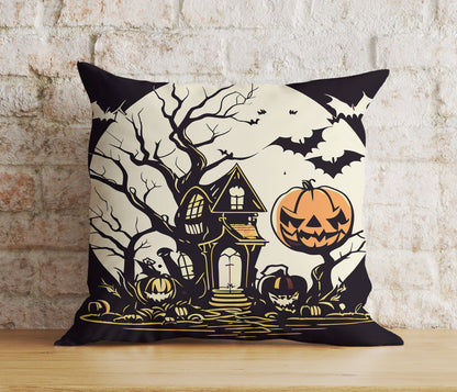 Onay 3 / 12 x 12 inch (30 x 30 cm) Double Side Halloween Carved Orange Pumpkin Spider Web Skull Cushion Cover