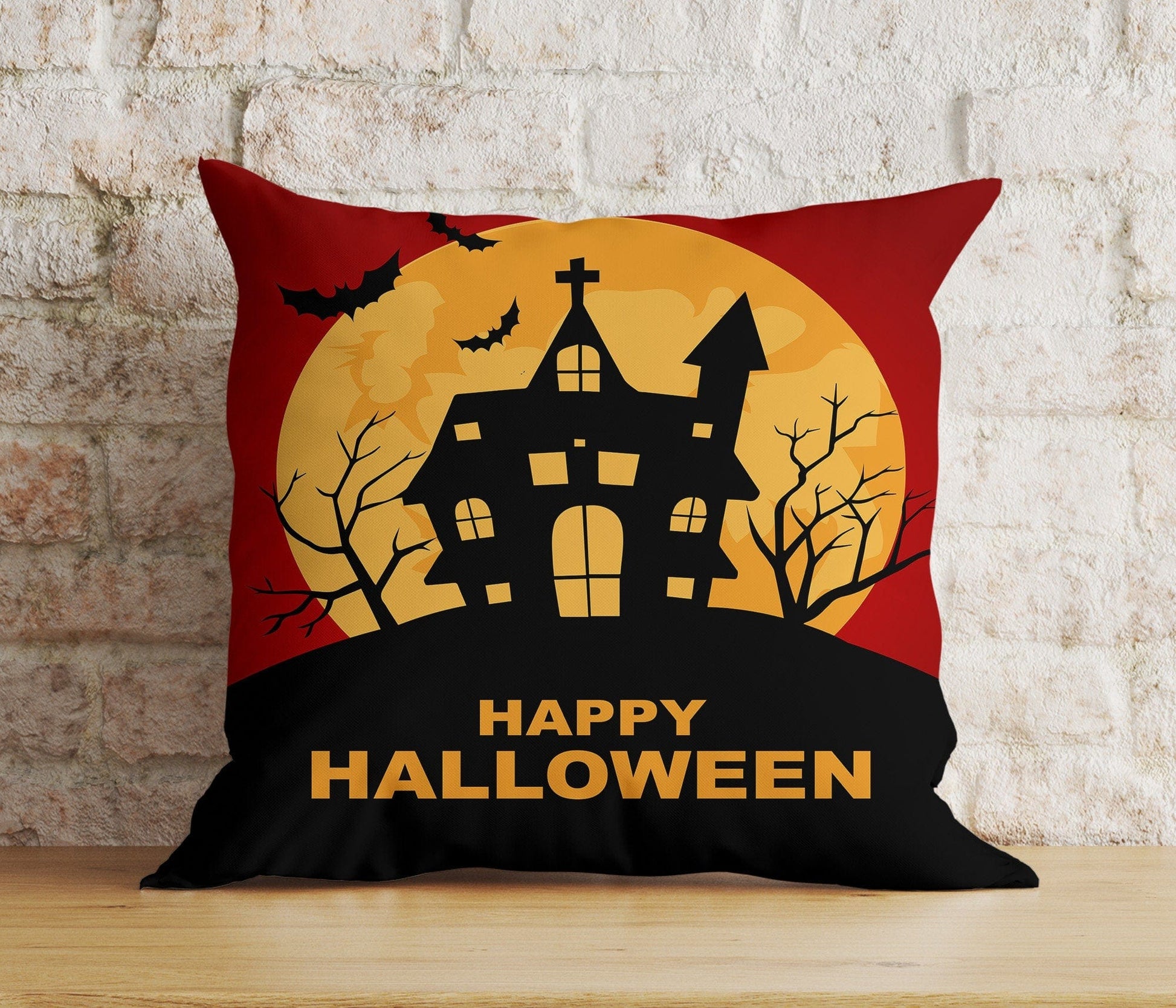 Onay 8 / 12 x 12 inch (30 x 30 cm) Double Side Halloween Castle Carved Pumpkin Trick or Treat Red Cushion Cover