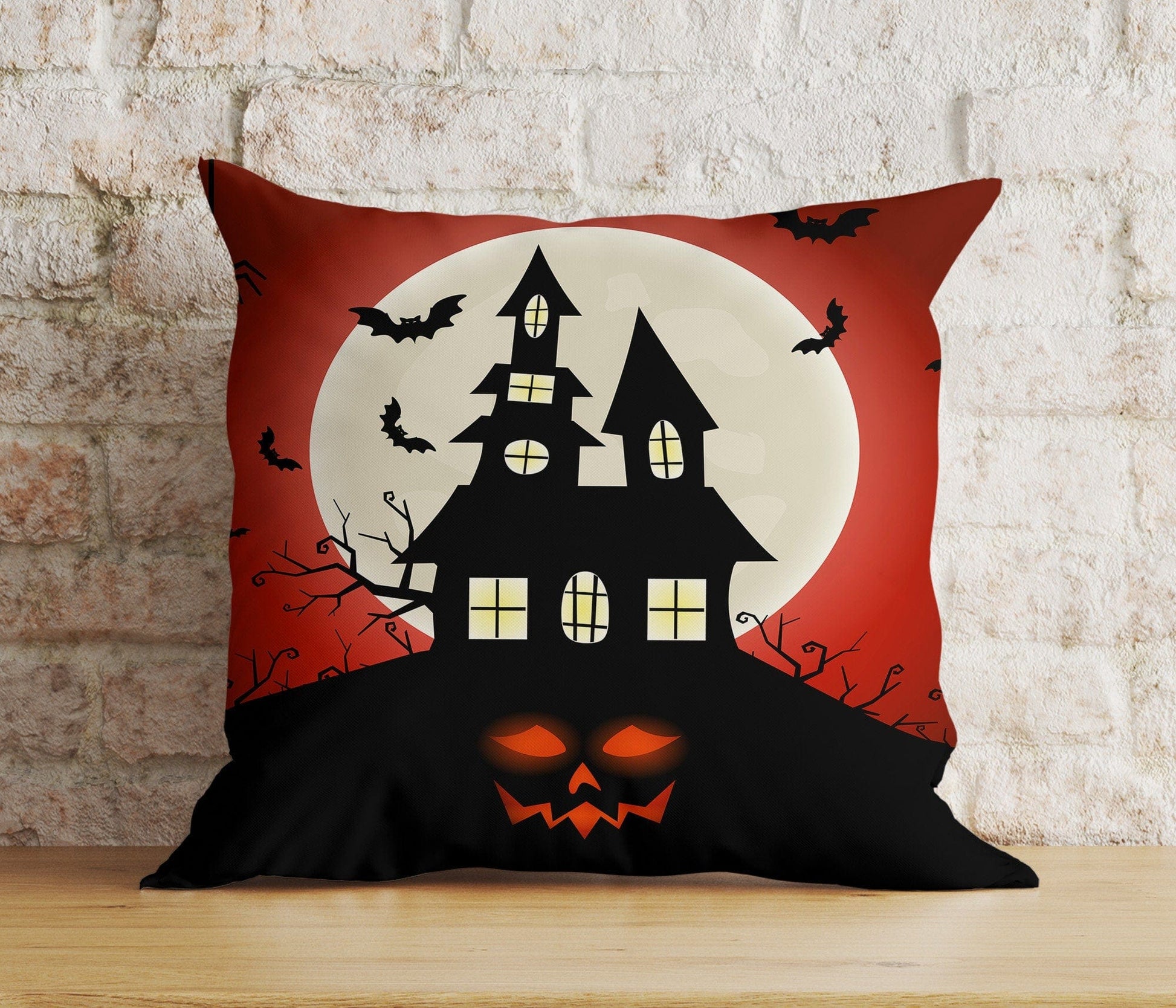 Onay 6 / 12 x 12 inch (30 x 30 cm) Double Side Halloween Castle Carved Pumpkin Trick or Treat Red Cushion Cover