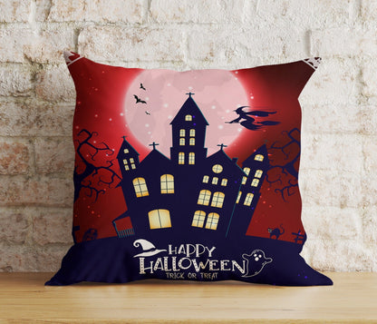 Onay 5 / 12 x 12 inch (30 x 30 cm) Double Side Halloween Castle Carved Pumpkin Trick or Treat Red Cushion Cover