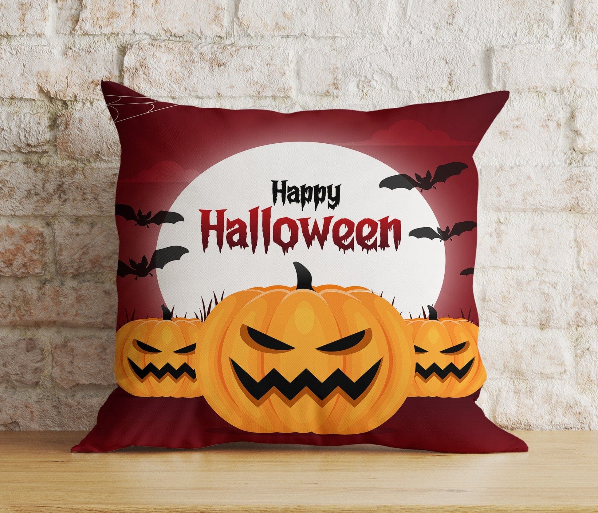 Onay 3 / 12 x 12 inch (30 x 30 cm) Double Side Halloween Castle Carved Pumpkin Trick or Treat Red Cushion Cover