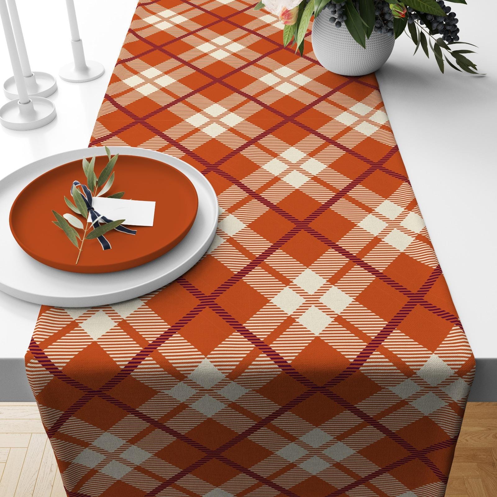 Onay Table Runner 2 / 12 x 46 inch (30 x 120 cm) Halloween Checkered Table Runner Tartan Fall Plaid Kitchen Runner Striped Table Linens