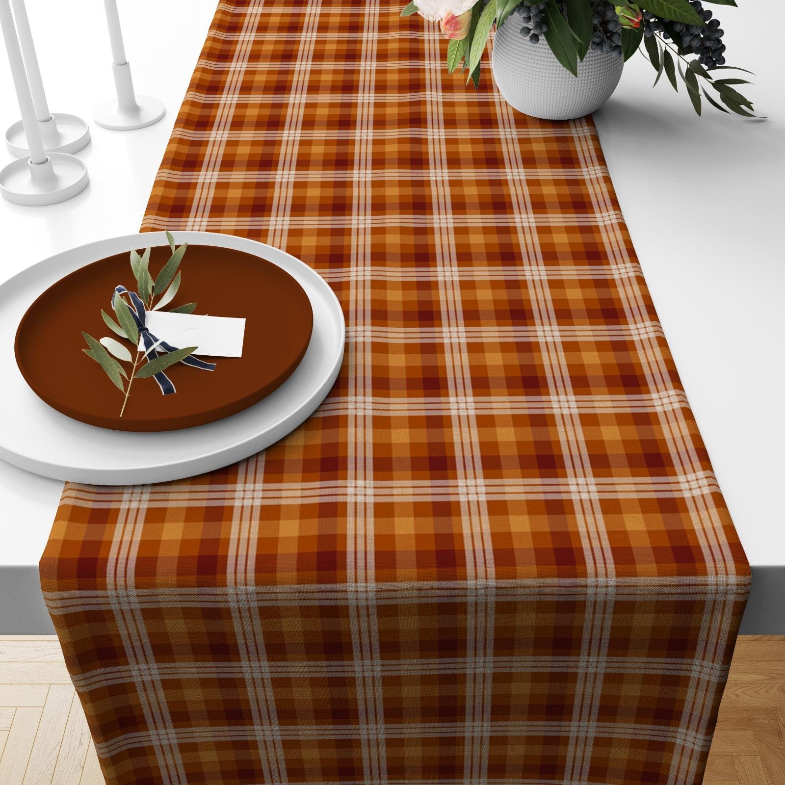 Onay Table Runner 4 / 12 x 46 inch (30 x 120 cm) Halloween Checkered Table Runner Tartan Fall Plaid Kitchen Runner Striped Table Linens