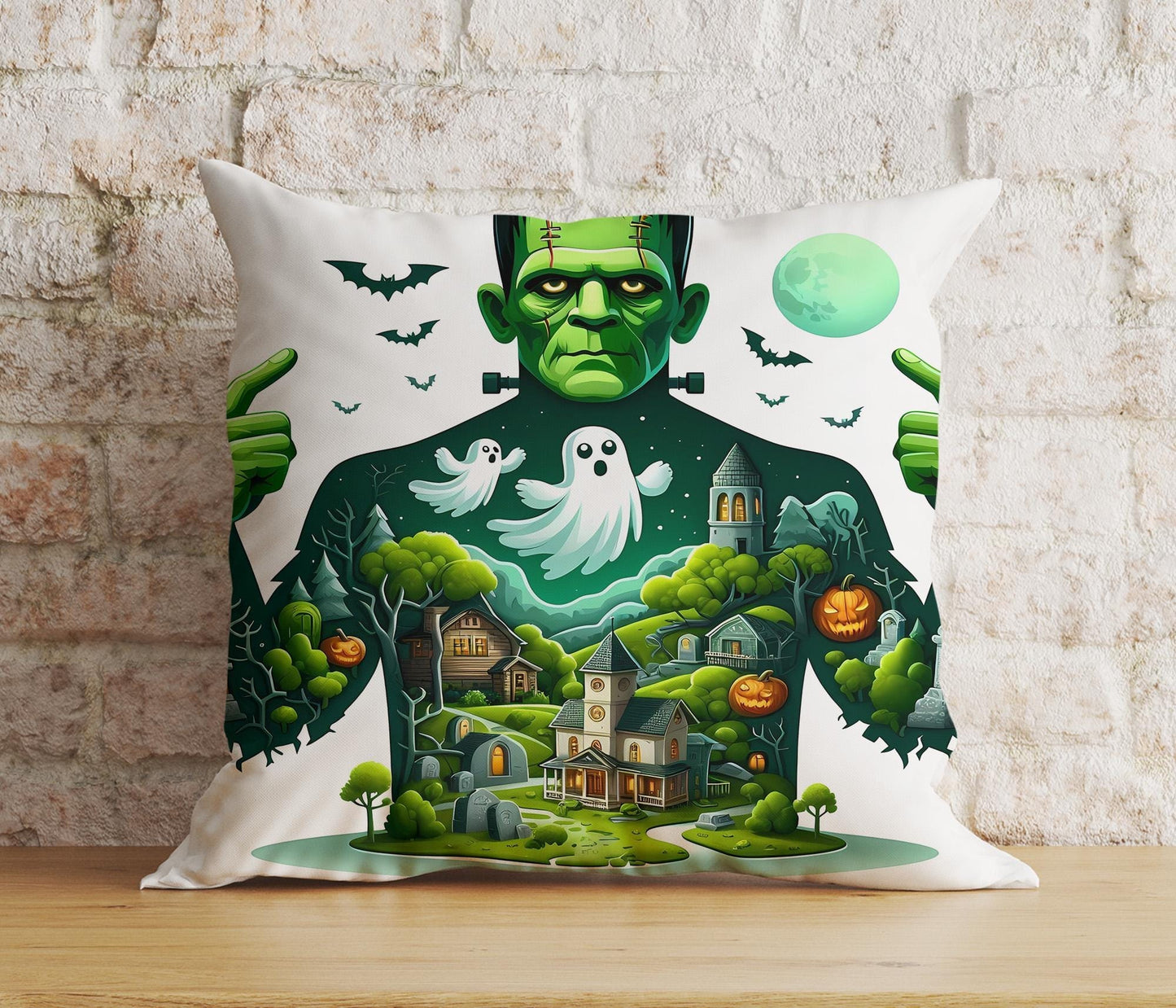 Onay Cushion Covers 5 / 12 x 12 inch (30 x 30 cm) Double Side Halloween Frankenstein Pillow Covers Halloween Zombie Cushion Covers