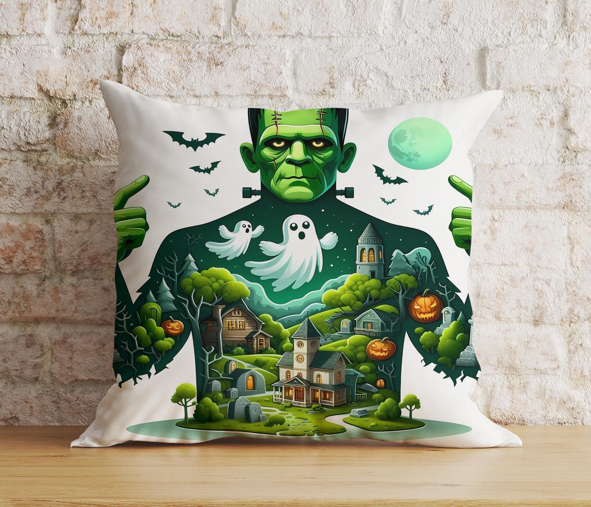 Onay Cushion Covers 5 / 12 x 12 inch (30 x 30 cm) Double Side Halloween Frankenstein Pillow Covers Halloween Zombie Cushion Covers