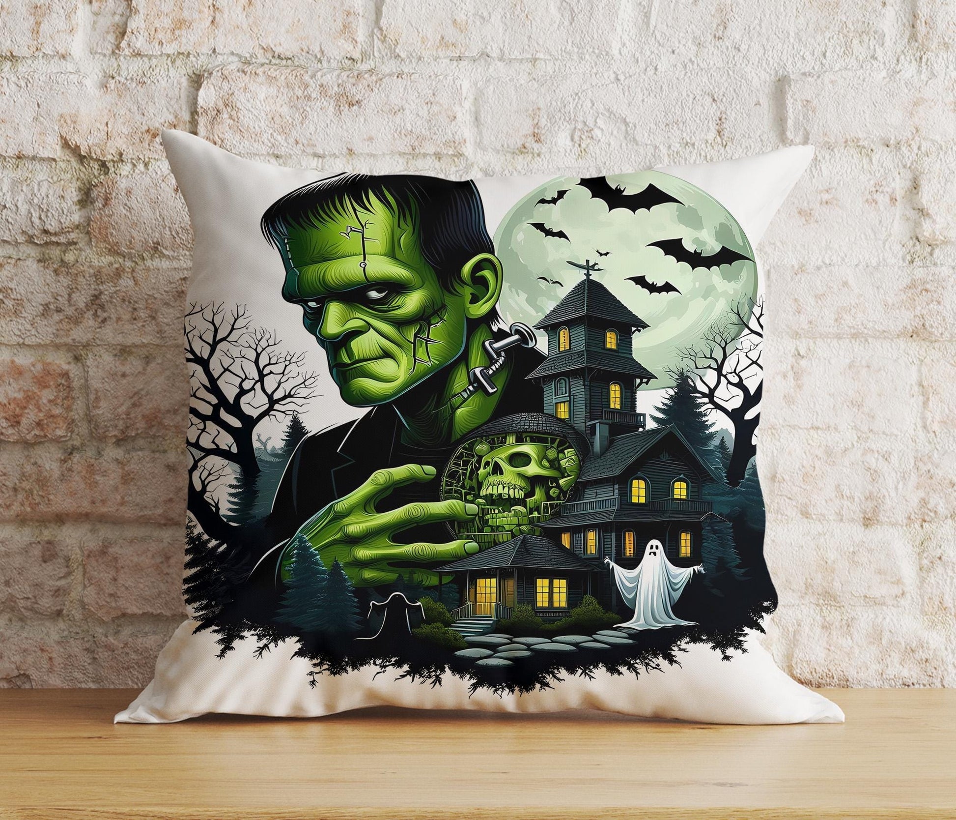 Onay Cushion Covers 4 / 12 x 12 inch (30 x 30 cm) Double Side Halloween Frankenstein Pillow Covers Halloween Zombie Cushion Covers