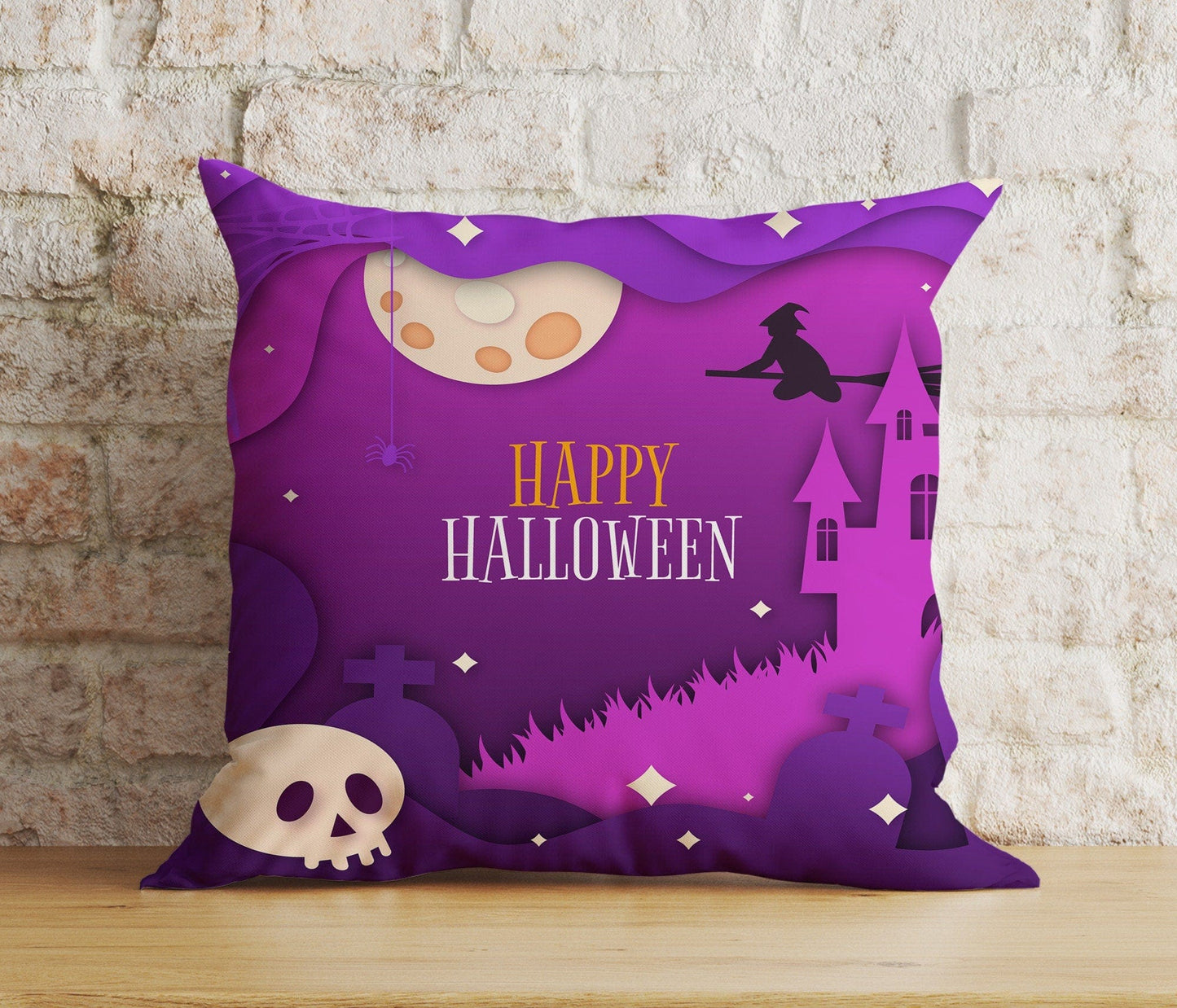 Onay 6 / 12 x 12 inch (30 x 30 cm) Double Side Halloween Ghost Bats,Spiders,Pumpkins Spooky Cushion Cover
