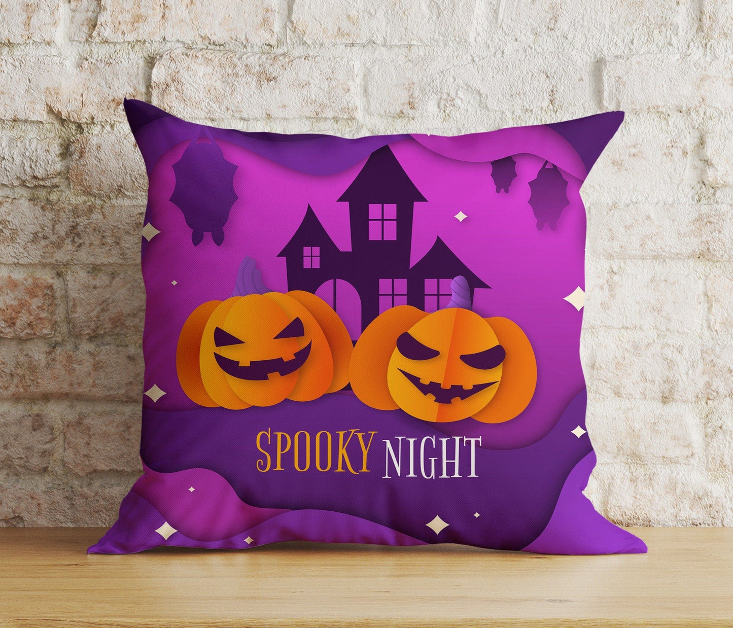 Onay 5 / 12 x 12 inch (30 x 30 cm) Double Side Halloween Ghost Bats,Spiders,Pumpkins Spooky Cushion Cover