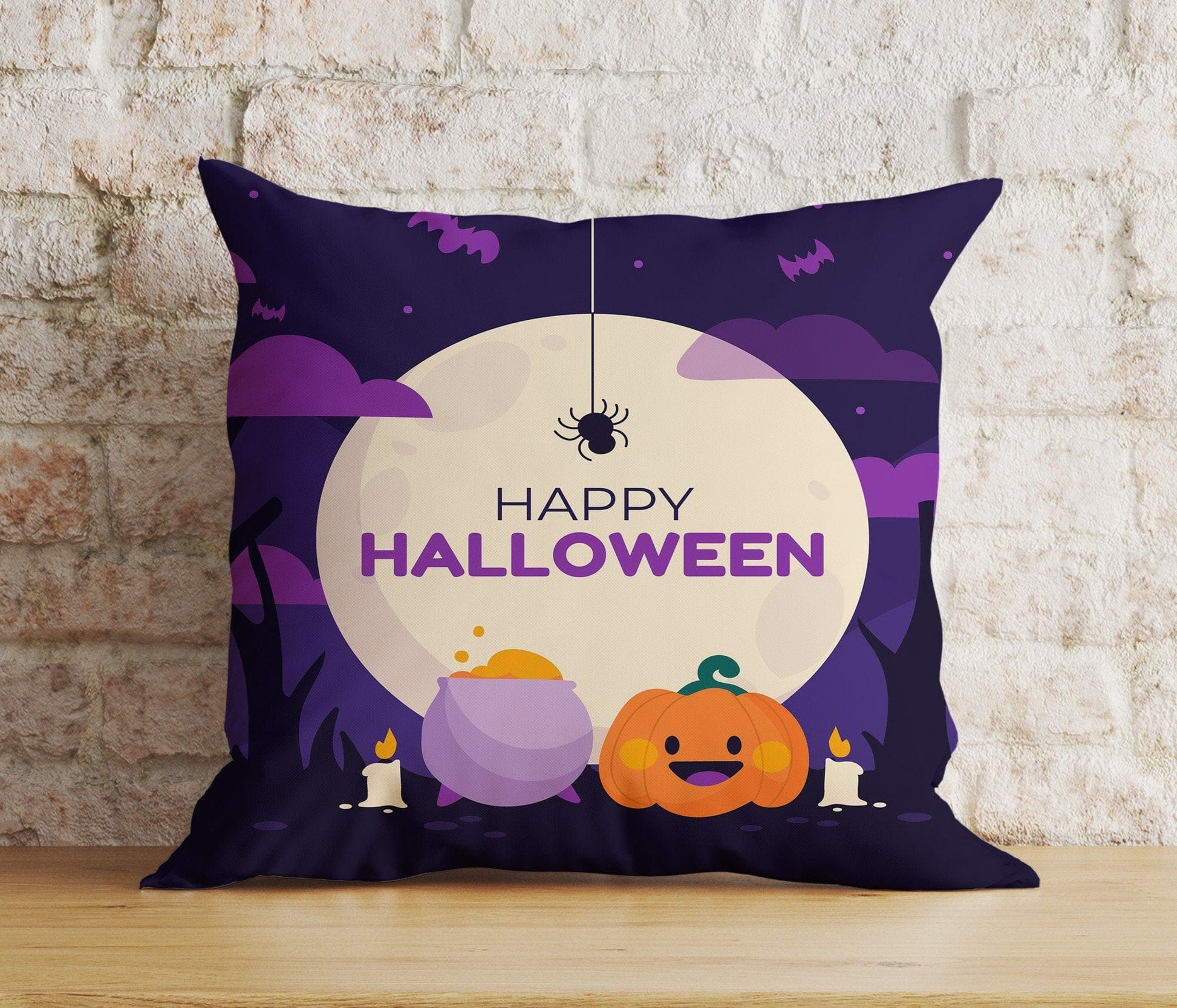 Onay 4 / 12 x 12 inch (30 x 30 cm) Double Side Halloween Ghost Bats,Spiders,Pumpkins Spooky Cushion Cover