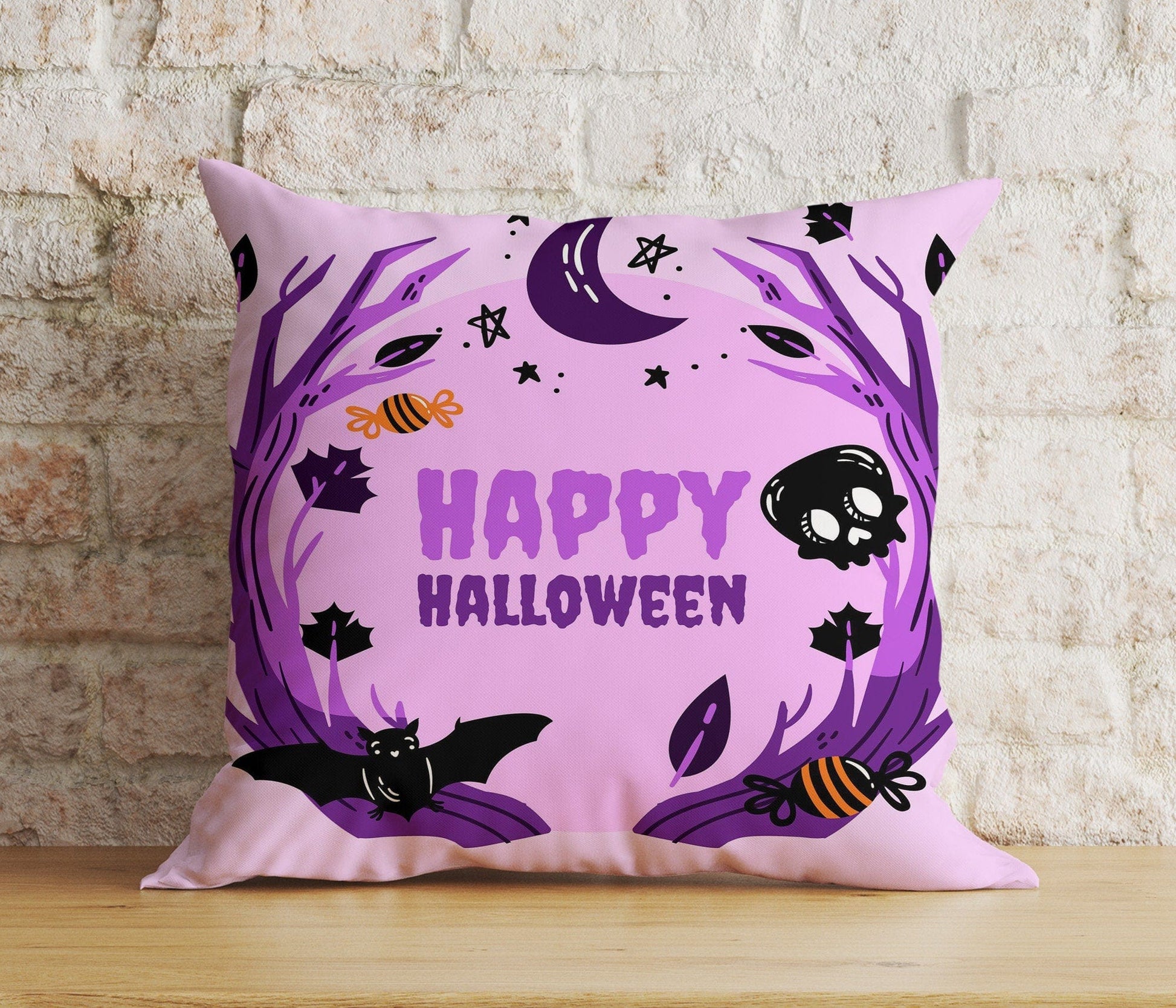 Onay 2 / 12 x 12 inch (30 x 30 cm) Double Side Halloween Ghost Bats,Spiders,Pumpkins Spooky Cushion Cover