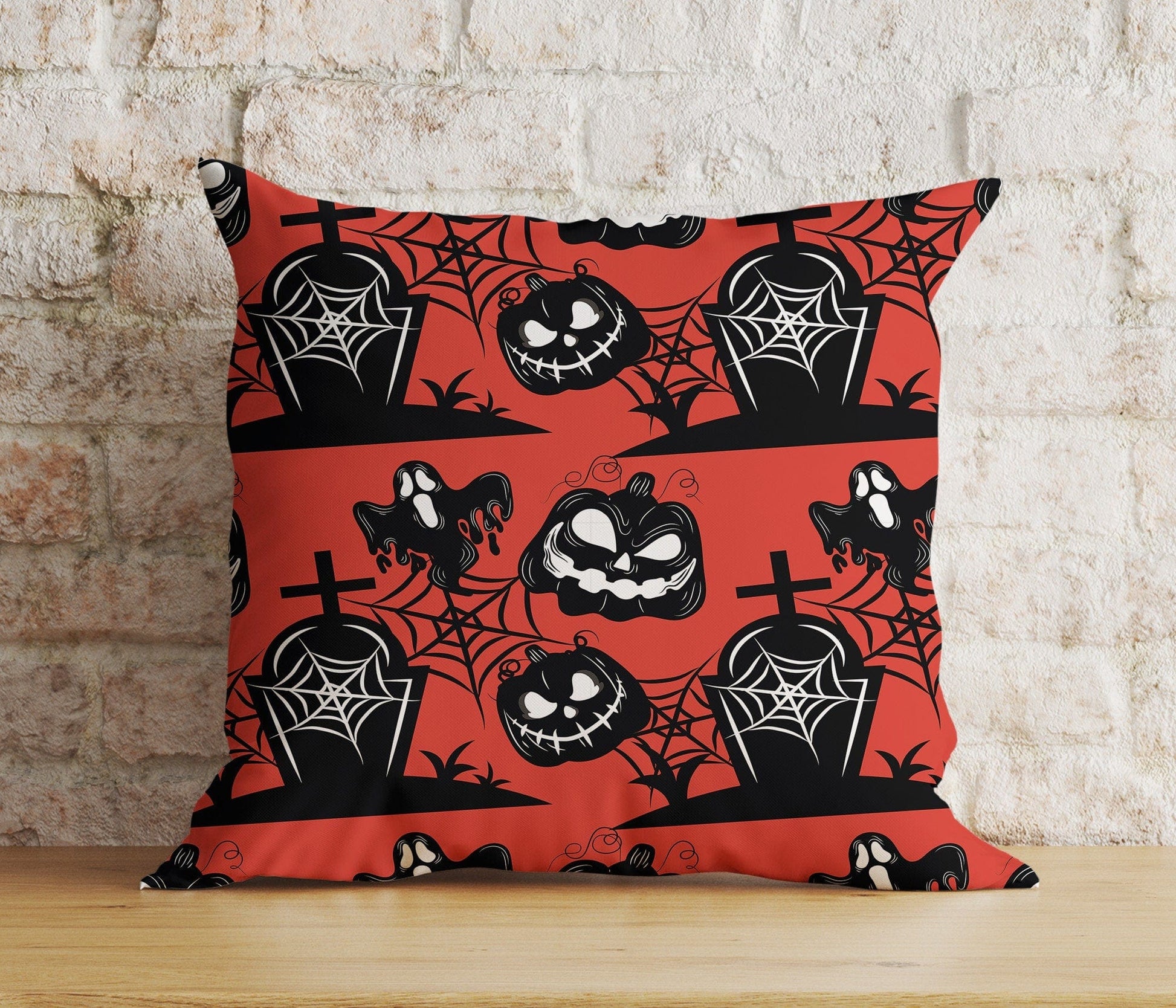 Onay 7 / 12 x 12 inch (30 x 30 cm) Double Side Halloween Ghost Pumpkin Spider Tombstone Red&Black Cushion Cover
