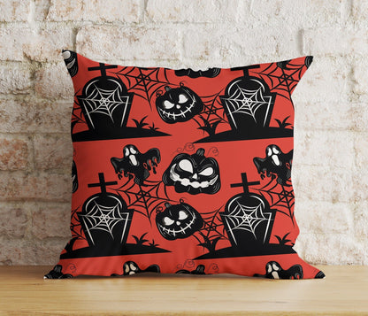 Onay 7 / 12 x 12 inch (30 x 30 cm) Double Side Halloween Ghost Pumpkin Spider Tombstone Red&Black Cushion Cover