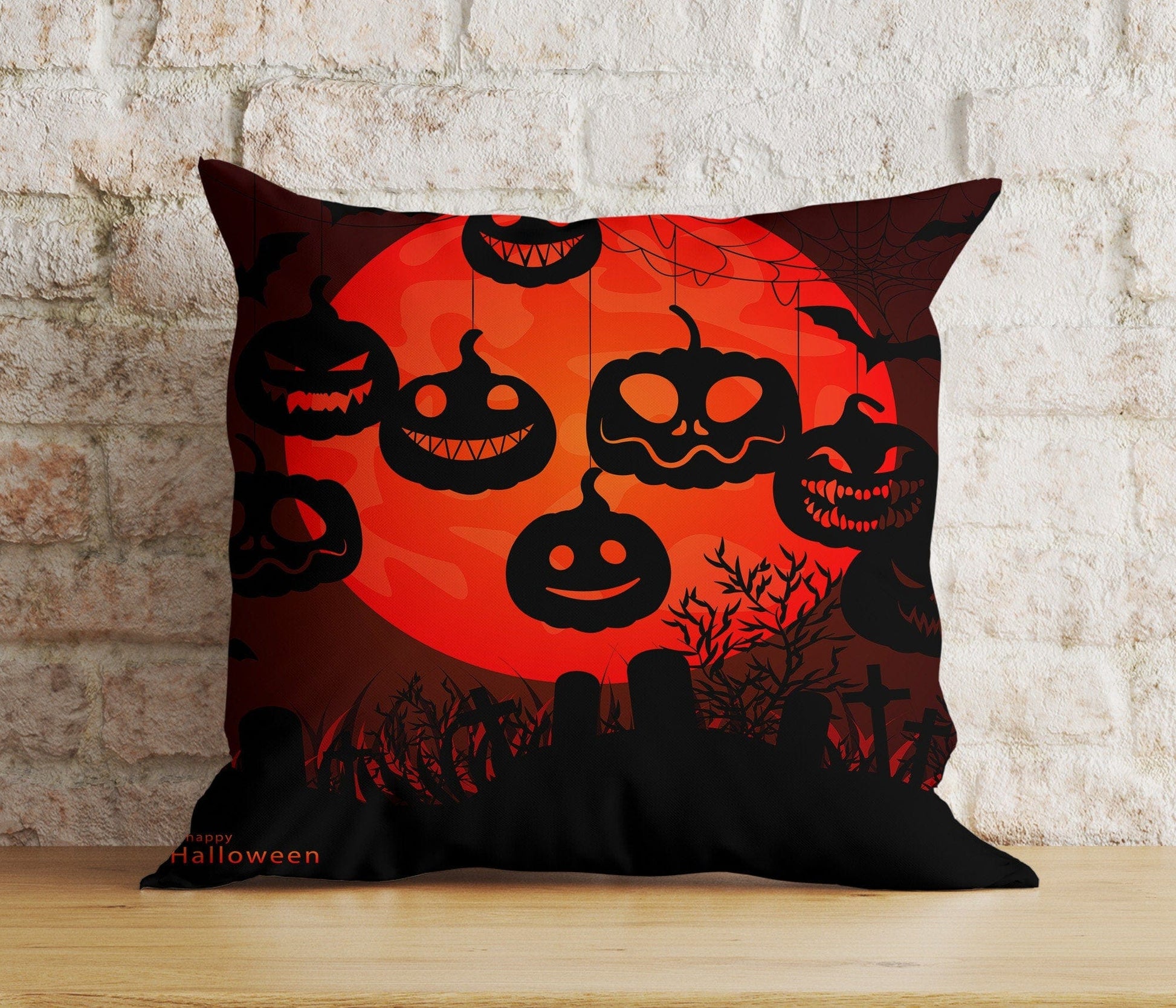 Onay 5 / 12 x 12 inch (30 x 30 cm) Double Side Halloween Ghost Pumpkin Spider Tombstone Red&Black Cushion Cover