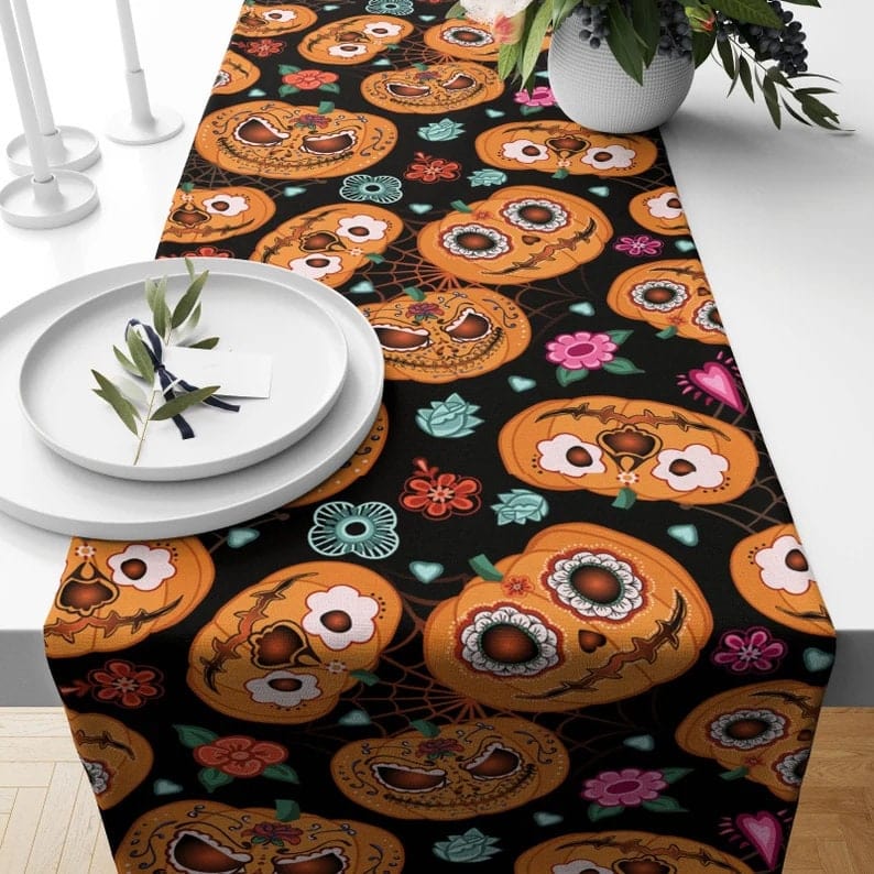 Onay Table Runner 4 / 12 x 46 inch (30 x 120 cm) Halloween Orange Purple Black Table Linens or Tablecloth