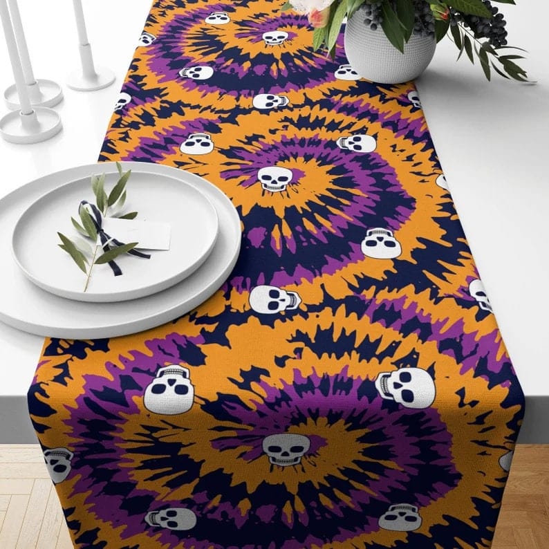 Onay Table Runner 2 / 12 x 46 inch (30 x 120 cm) Halloween Orange Purple Black Table Linens or Tablecloth