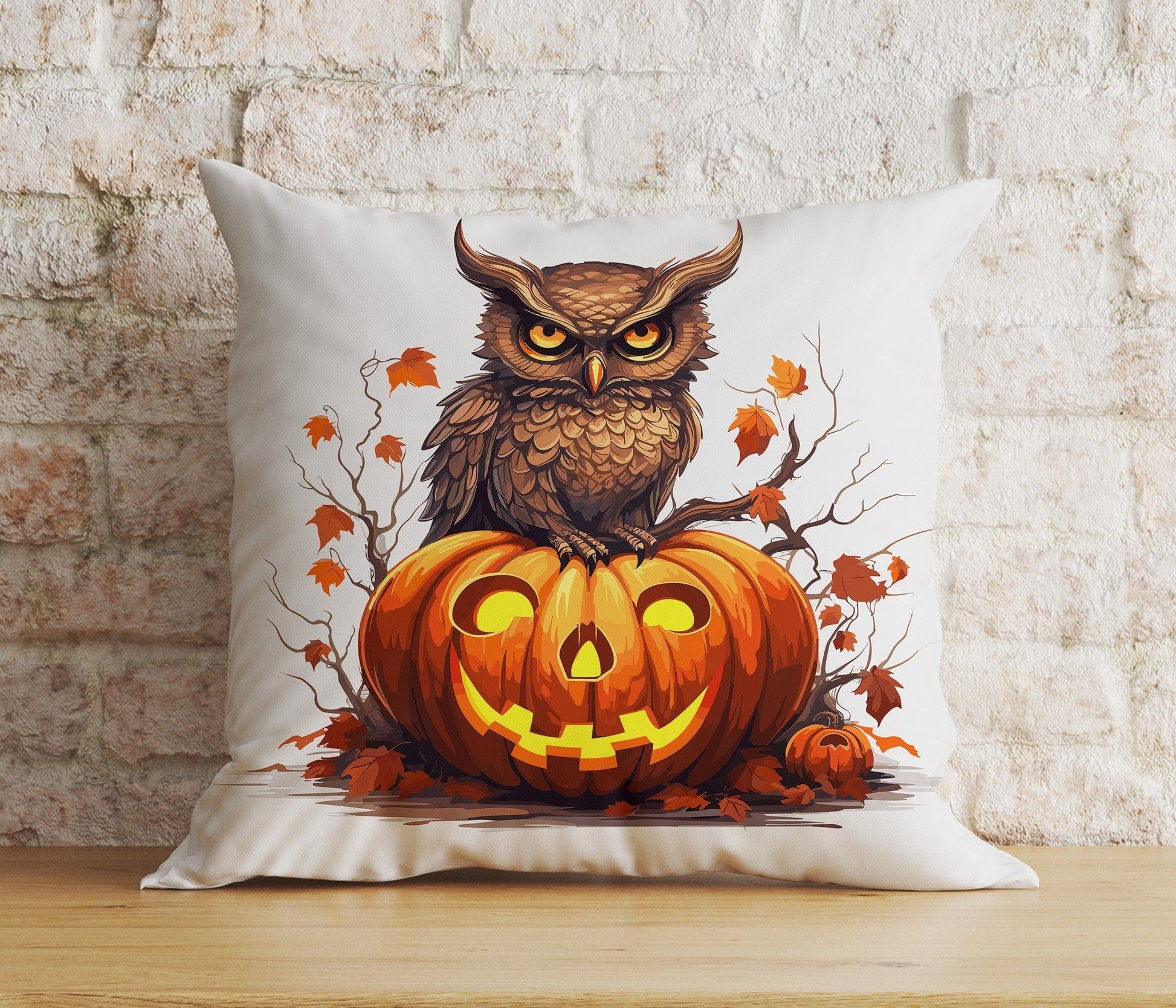 Onay 3 / 12 x 12 inch (30 x 30 cm) Double Side Halloween Owl Pumpkin Bird Pumpkin Trick or Treat Cushion Cover