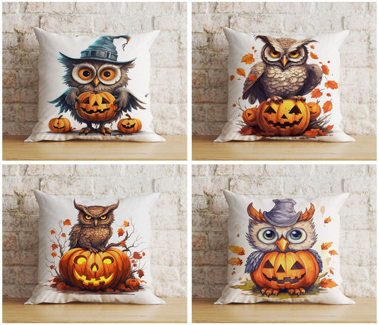 Onay Halloween Owl Pumpkin Bird Pumpkin Trick or Treat Cushion Cover