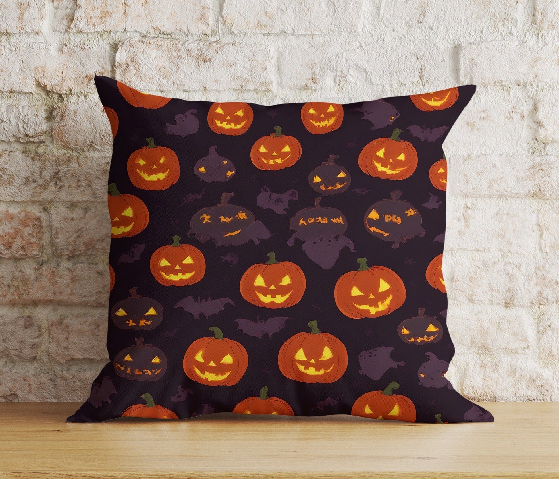 Onay 8 / 12 x 12 inch (30 x 30 cm) Double Side Halloween Spooky Carved Pumpkin Ghost Bats Decor Cushion Cover