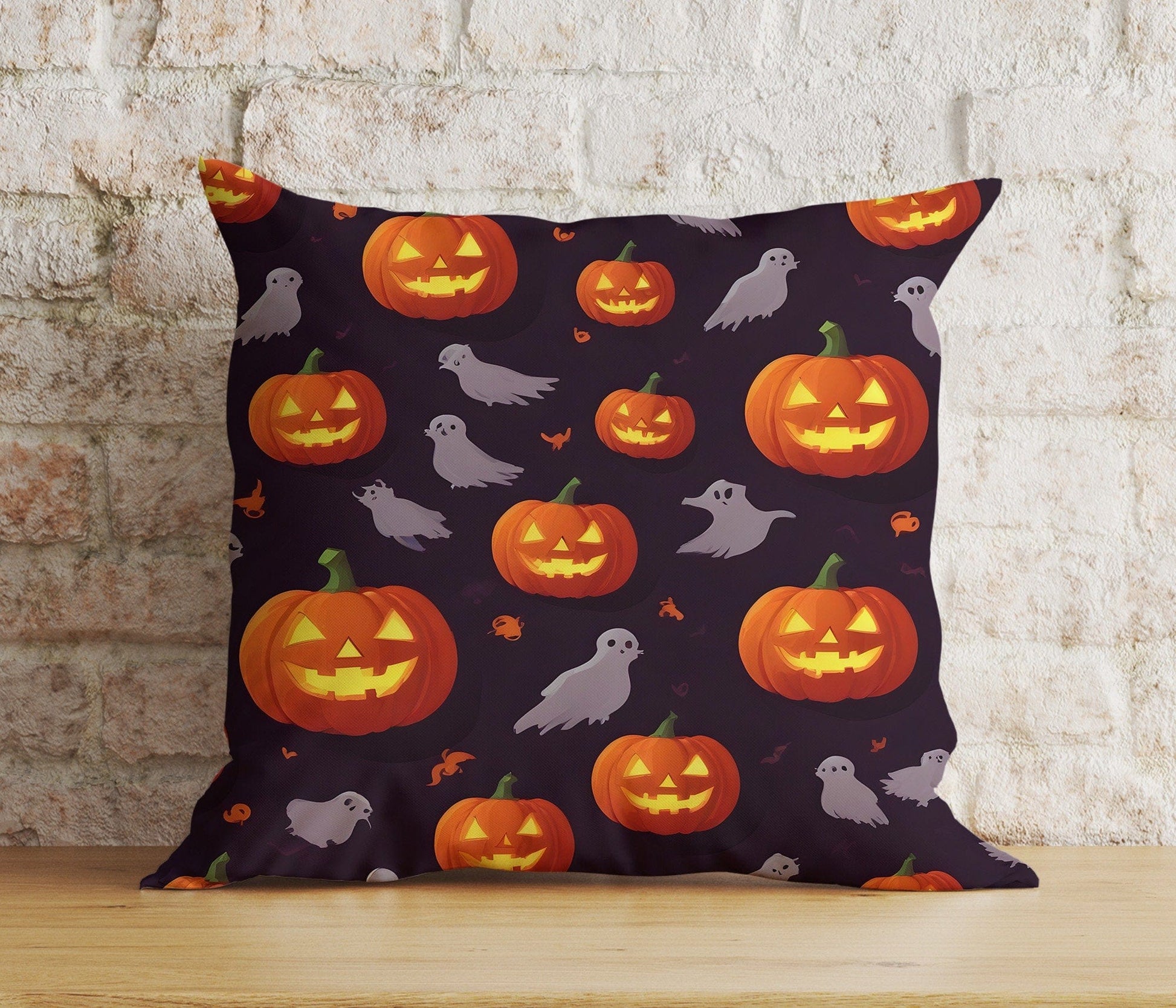 Onay 7 / 12 x 12 inch (30 x 30 cm) Double Side Halloween Spooky Carved Pumpkin Ghost Bats Decor Cushion Cover