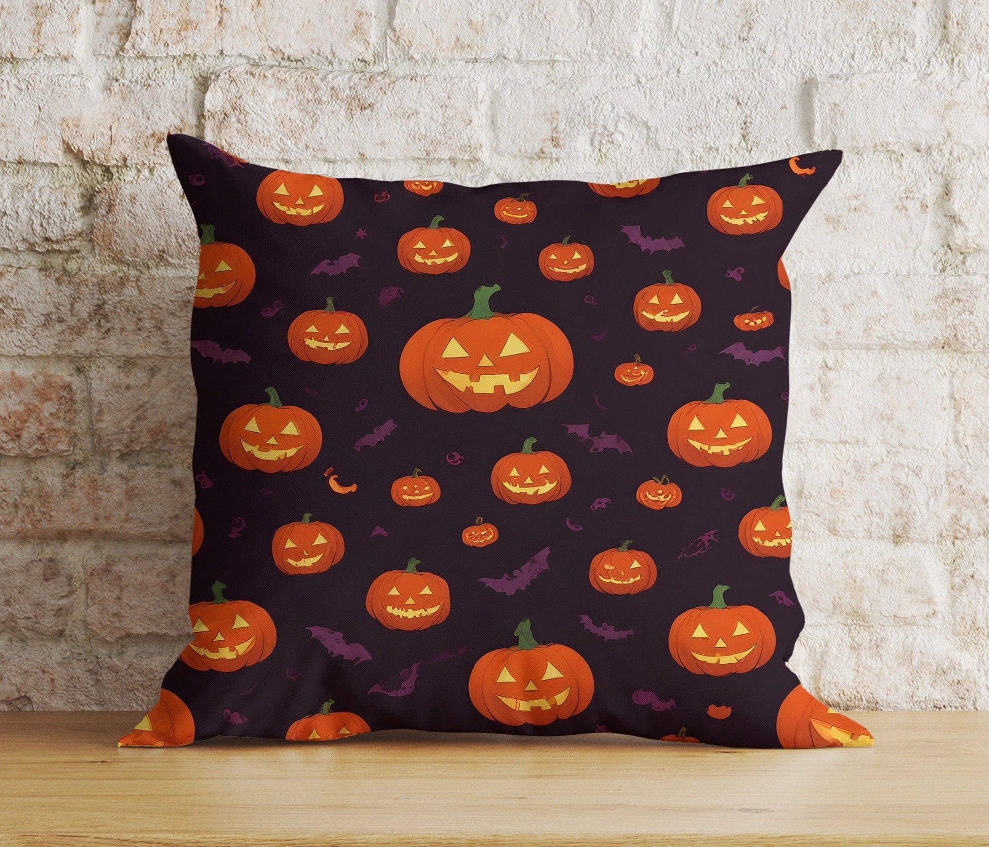 Onay 6 / 12 x 12 inch (30 x 30 cm) Double Side Halloween Spooky Carved Pumpkin Ghost Bats Decor Cushion Cover