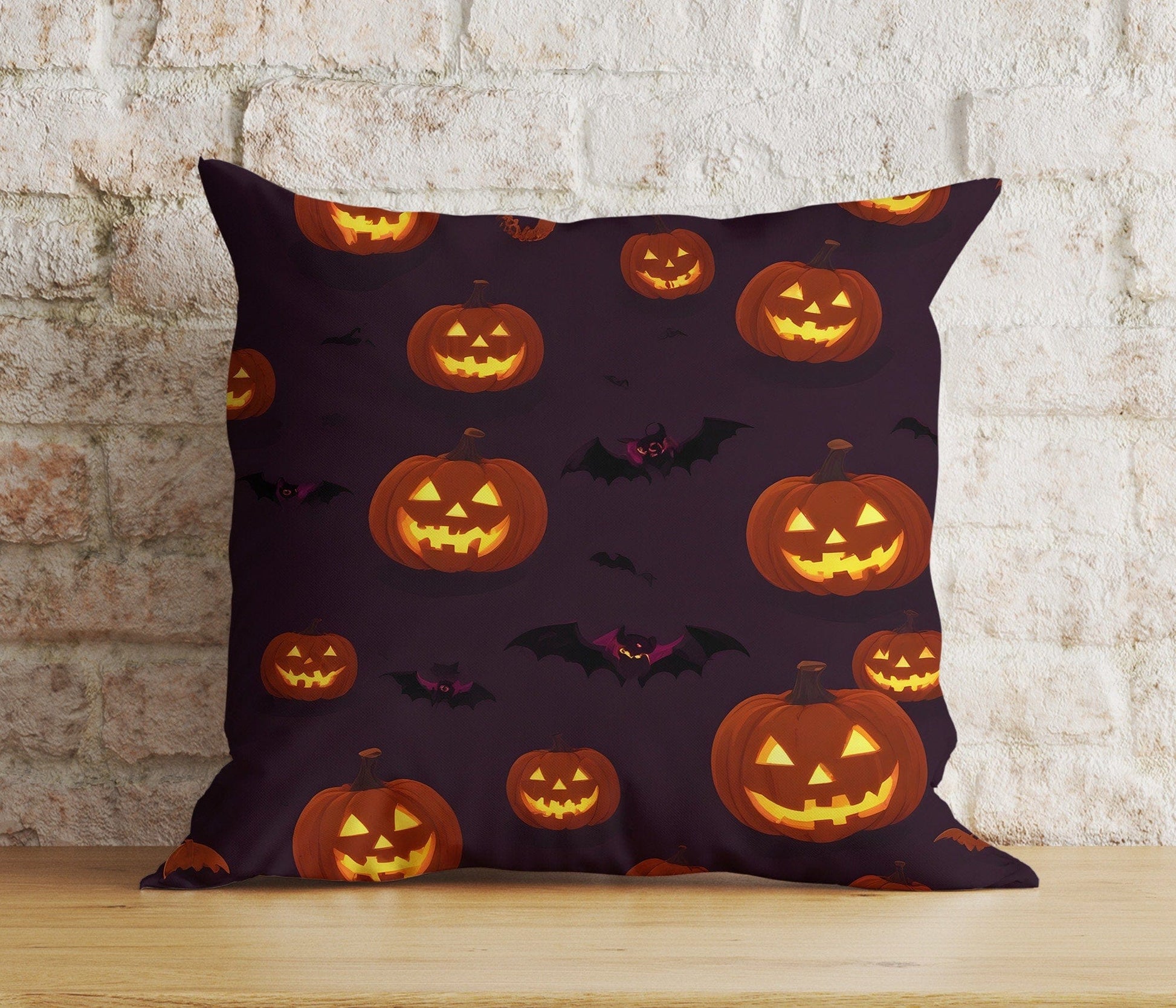 Onay 5 / 12 x 12 inch (30 x 30 cm) Double Side Halloween Spooky Carved Pumpkin Ghost Bats Decor Cushion Cover