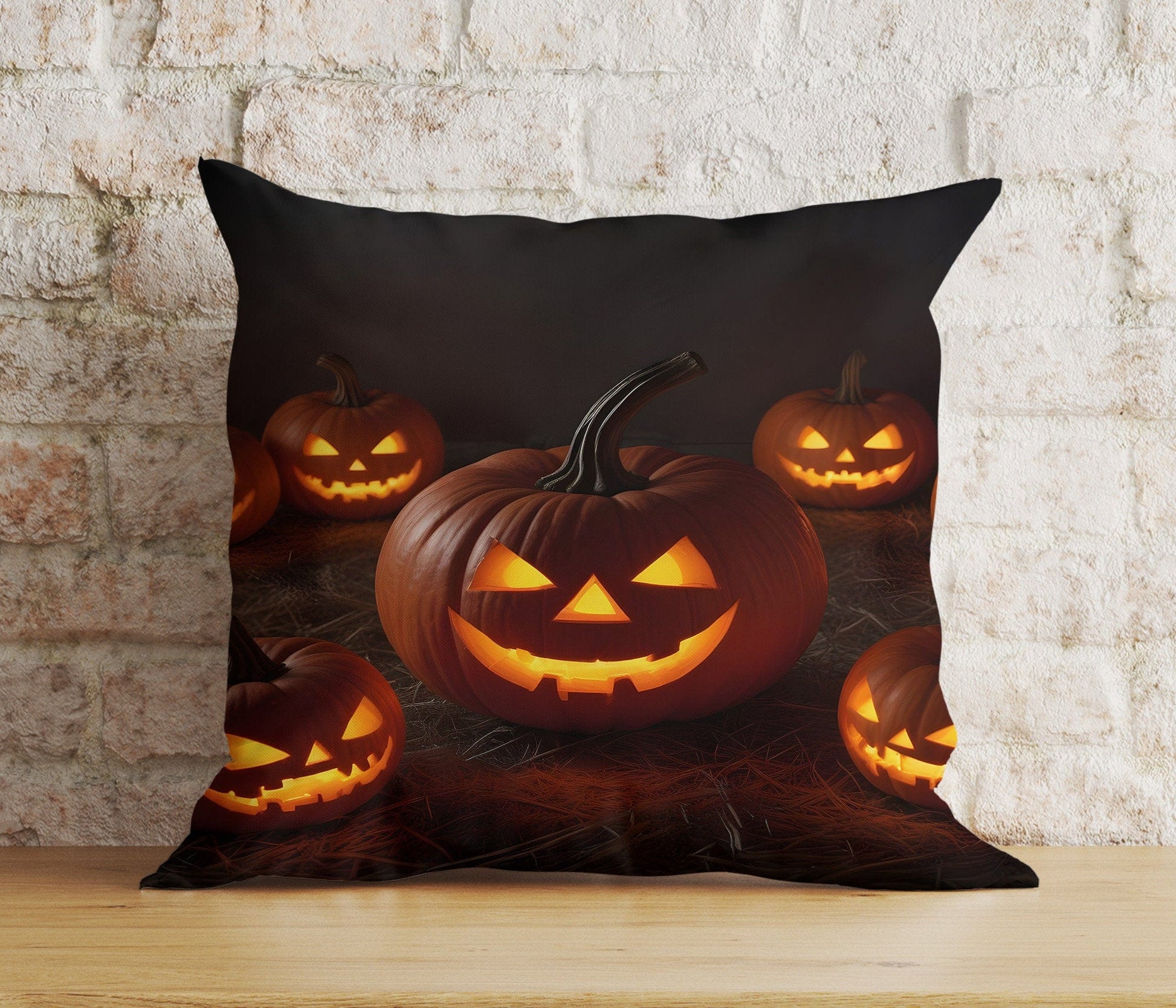 Onay 4 / 12 x 12 inch (30 x 30 cm) Double Side Halloween Spooky Carved Pumpkin Ghost Bats Decor Cushion Cover
