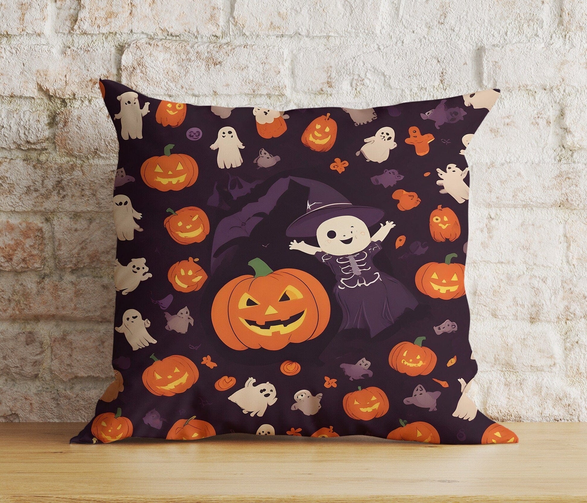 Onay 2 / 12 x 12 inch (30 x 30 cm) Double Side Halloween Spooky Carved Pumpkin Ghost Bats Decor Cushion Cover