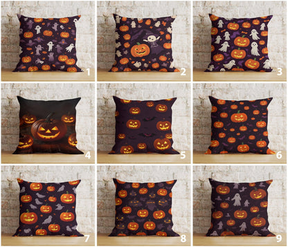 Onay Halloween Spooky Carved Pumpkin Ghost Bats Decor Cushion Cover