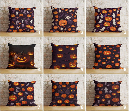 Onay Halloween Spooky Carved Pumpkin Ghost Bats Decor Cushion Cover