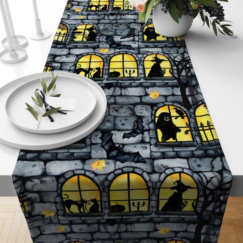 Onay 4 / 12 x 46 inch (30 x 120 cm) Halloween Spooky Ghost Table Runner Halloween Party Tablecloth
