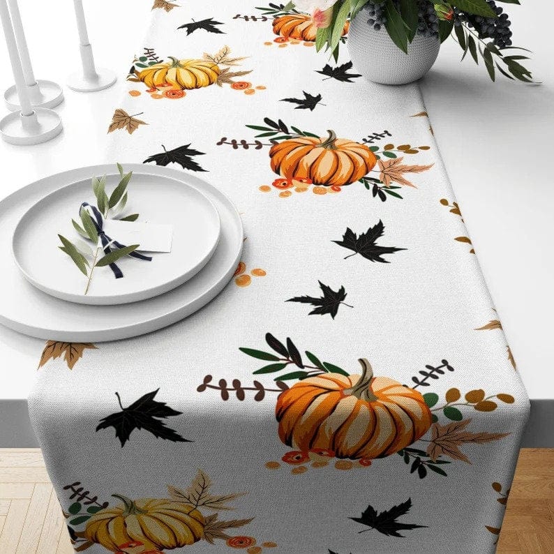 Onay 4 / 12 x 46 inch (30 x 120 cm) Halloween Trick or Treat Orange Pumpkin Tablecloth Runner
