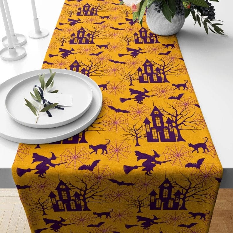 Onay 3 / 12 x 46 inch (30 x 120 cm) Halloween Trick or Treat Orange Pumpkin Tablecloth Runner